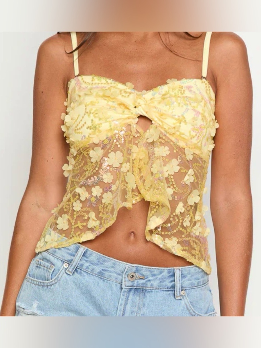Beginning Boutique Isabella Yellow Sequin Strapless Top